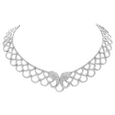 This necklace features 7.29 carats of diamonds set in 18K white gold. Total weight 87.30 grams. Made in Italy. Viewings available in our NYC showroom by appointment. Necklace Design Ideas, Vintage Diamond Necklace, Small Necklaces, Gold Bib Necklace, Versace Necklace, Haute Jewelry, Christmas Desktop, Fancy Jewelry Necklace, Diamond Wedding Jewelry