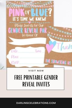 Visit Website Simple Gender Reveal, Pretty Invitations, Gender Reveal Invitations, Cool Themes, Party Needs, Baby Reveal, Printable Baby Shower Games, Reveal Ideas