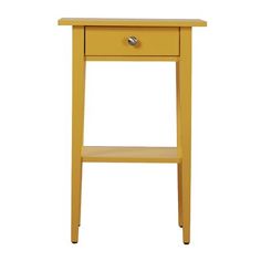 a small yellow table with a drawer on the bottom and one drawer at the top