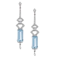 Platinum Diamond Aquamarine Drop Earrings Earrings Curated by H Shop Layout, Style Deco, Van Cleef, Art Deco Inspired, Inspiration Art, Creative Arts, High Jewelry, Selling Jewelry, Ear Jewelry