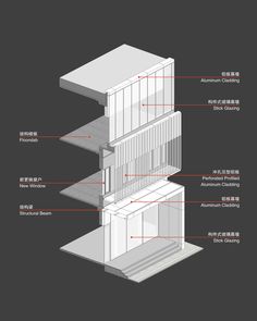 an architectural diagram showing the various parts of a building that are labeled in english and chinese