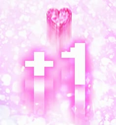 two crosses and a pink heart on a purple background with boket lights around them