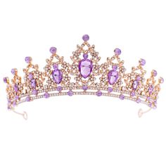 PRICES MAY VARY. Sturdy Crown: This gold tiara is handmade by durable alloy and rhinestone. Light Purple Crystal Crown is beautiful,well-made and very solid and comfortable to wear, with hard texture for practicality and aesthetics. Color-- Gold, Color retention, no fading. Size-- 5.8inch * 2.2inch. Tiara and Crowns Suitable for adult women and girls. Weight is 70g /0.15lb. Great Gift-- It's a good choice for Wedding, Mother's Day, Valentine's Day, Birthdays,Engagement, Photograph prop or Gradua Purple Crystal Crown, Crowns For Women, Crown Hair Accessories, Birthday Party Princess, Accessories Bride, Crown Aesthetic, Purple Crown, Wedding Tiaras, Ball Cake