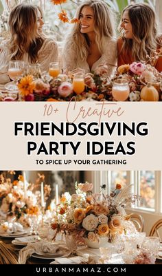 Friendsgiving Party Ideas Fun Friendsgiving Ideas, Friendsgiving Dinner Party Decor, Friendsgiving Activities, Friendsgiving Games, Happy Friendsgiving