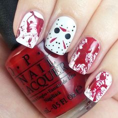 50+ Stylish and Fun Halloween Nail Designs – OSTTY Jason Nails, Fun Halloween Nails, Splatter Nails, Halloween Nails Diy, Horror Nails, Nail Art Halloween, Unghie Nail Art, Halloween Acrylic Nails, Pretty Nail Designs