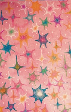 a pink background with multicolored stars on it