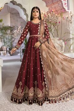 Maroon and Salmon pink BD-2204 Maria B Heritage Edition 2021 Lehnga Dress, Pakistani Fancy Dresses, Desi Clothes, Linen Collection, Maria B, Pakistani Wedding Dresses, Pakistani Bridal Wear