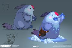 some very cute looking cartoon animals sitting in the snow