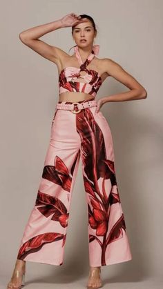 Tropical Print Top & Pant Set Tropical Chic Outfit, Cruise Attire, Tropical Pants, Tropical Retreat, Tropical Print Top, Print Pant, Tropical Escape, Hawaiian Outfit, Beach Vacations