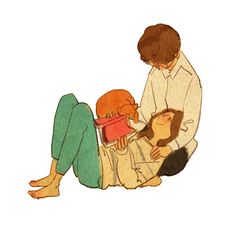 a woman sitting on the ground with two children and one is holding a teddy bear