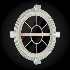 an image of a round window with arrows on the outside and in the middle, against a black background