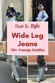 Discover 70+ wide leg jeans outfit ideas perfect for spring, summer, fall, and winter. From effortlessly chic and trendy to stylish and classy, find cute and casual looks for every occasion. Whether you're going for a 90s grunge, Y2K vibe, or want black, blue, or white baggy jeans, we've got you covered. Perfect for street style, work, school, brunch, weekend, going out, date night, everyday wear, dinner night, and business casual looks. Embrace your apple shape with confidence! Cargo Jeans Outfit, Light Blue Jeans Outfit, Bootcut Jeans Outfit, Straight Jeans Outfit