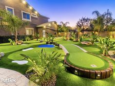 Mini Golf Landscape Design, Mini Golf Course Design Plan, Golf Landscape, Golf Putt, Backyard Golf, Green Backyard, Large Backyard Landscaping, Backyard Plan, Backyard Garden Landscape