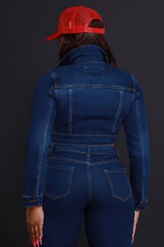 Medium Wash Stretch Denim Jacket With Long Sleeves, Trendy Fitted Cropped Jacket With Button Closure, Stretch Medium Wash Long Sleeve Outerwear, Trendy Stretch Medium Wash Outerwear, Stretch Denim Outerwear For Fall, Fall Denim Blue Stretch Outerwear, Fall Stretch Denim Blue Outerwear, Long Sleeve Fitted Denim Outerwear, Fitted Long Sleeve Denim Outerwear