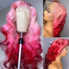 Body Wave Lace Front Wig - Barbie Pink With Rose Pink Ombre Colored Wig – Ishow Hair Pink To Red Ombre Hair, Pink And Red Wig, Wig Color Ideas Black Women, Pink And Red Hair, Undercut Braid, Indian Hair Color, Pink Ombre Hair, Ombre Rose, Rainbow Wig