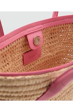 A tote carries all your sunny-day essentials securely thanks to a magnetic-snap closure. Magnetic-snap closure Shoulder straps Paper/polyurethane Imported Woven Raffia, Bubblegum Pink, Pink Leather, Sunny Days, Shoulder Straps, Sunnies, Mango, Nordstrom, Luxury Fashion