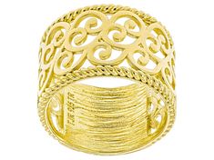 Artisan Collection of Turkey™ 18K Yellow Gold Over Sterling Silver Textured Band Ring. Measures Approximately 0.50"W. Not Sizeable. Gold Stackable Rings With Decorative Band, Elegant Gold Stackable Rings With Decorative Band, Gold Rings With Decorative Wide Band, Gold Wide Band Ring With Decorative Band, Gold Wide Band Stackable Rings Gift, Gold Rings With Decorative Band Fine Jewelry, Gold Jewelry With Intricate Design And Wide Band, Gold Fine Jewelry With Decorative Band, Heirloom Gold Ring With Decorative Band