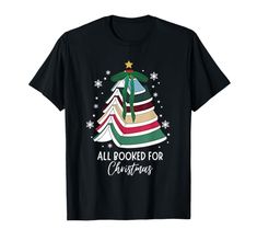 Christmas Book Tree Coquette Bow All Booked for Christmas T-Shirt Library Tree, Tree Library, Christmas Library, Colorful Books, Xmas Costumes, Book Christmas Tree, Funny Christmas Tree, Book Tree, Book Christmas