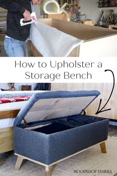 how to upholster a storage bench from wood shop daies with instructions for the bottom