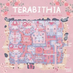 a pink poster with the words terrabathia on it