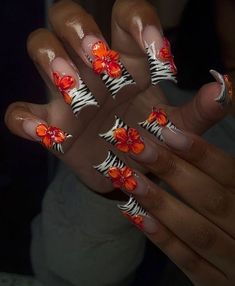 Lookbook Aesthetic, Nail Art Fleur, Zebra Nails, Big Mama, Hard Nails, Duck Nails, Cute Acrylic Nail Designs