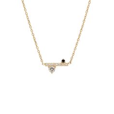 A straight line of white diamond pave with grey and black diamond accent stones on either side set in a yellow gold necklace chain., Yellow Gold Earth And Sky, Pendant Necklace Simple, Necklace Simple, Grey Diamond, All That Glitters, Pave Diamonds, White Diamond, Black Diamond, Diamonds