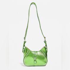 Western Vibes With This Bold Crossbody Bag Complete With Silver Tone Hardware Details Throughout. Features One Adjustable Crossbody Strap With Stitching Edge Detail, A Small Flap With Fastening To Front And A Structured Main Compartment. Complete With Chunky Eyelets And Stud Accents. -100% Polyurethane -Spot Clean -Color:Green -New Without Tags - It Has A Small Scratch On The Lower Right Side Of The Back Of The Bag Casual Green Shoulder Bag For Evening, Casual Green Evening Shoulder Bag, Green Shoulder Bag With Metal Hardware For Evening, Evening Green Hobo Crossbody Bag, Trendy Shoulder Bag With Snap Closure For Errands, Trendy Evening Bags With Snap Closure, Spring Shoulder Bag With Snap Closure, Trendy Rectangular Bag By Urban Outfitters, Chic Rectangular Bags By Urban Outfitters