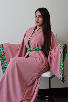 ellectives dressign gown Bohemian Pink Robe With Kimono Sleeves, Pink Bohemian Robe With Kimono Sleeves, Pink Bohemian Maxi Kimono, Bohemian Pink Maxi-length Abaya, Pink Bohemian Maxi Length Abaya, Pink Bohemian Maxi Abaya, Pink Wrap Kimono For Loungewear, Pink Kimono Sleeve Robe For Summer, Pink Summer Robe With Kimono Sleeves