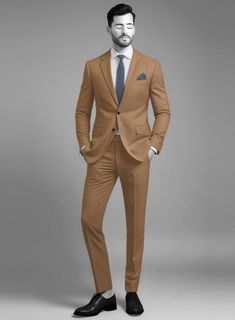 A tribute to timeless style is our Napolean Caramel Brown Wool Suit that whispers the tales of a modern-day merchant of sophistication. Clad in a bespoke trend - our suit, made from wool fabric, savors warmth and resilience with a rust hue that's a statement of seamless grace transitioning easily from dusk to dawn. Suited for evenings of refined gatherings, where laughter mingles with the aroma of fine wine, or commanding the boardroom such is the charm of this ensemble.  Look Includes    Napolean Caramel Brown Wool  Fabric  Two Button Jacket Style  Notch Lapel  Horn Brown Buttons  Single Vent  Three Cuff Buttons  Two Welted Back Pockets on Trousers   Click 'Customize Now' to modify the look if needed.   Lining: Viscose, Dry Clean, Pants can be lightly washed. Brown Wool Suit, Grey Check Suit, Herringbone Tweed Jacket, White Linen Suit, Herringbone Jacket, Beige Suits, Black Chinos, Herringbone Tweed, Beautiful Suit