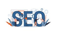 people standing in front of the word seo