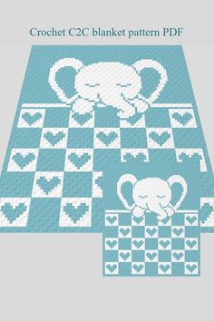 an elephant is depicted on the blue and white checkerboard pattern for this baby blanket