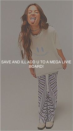 a woman with her mouth wide open standing in front of a white background that says save and i'llad u to megalive board