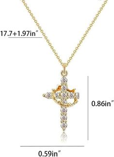 Material: Crafted from high-quality brass and plated with 14k gold, this necklace is durable and tarnish-resistant. It is also nickel-free, lead-free, and hypoallergenic, making it safe for sensitive skin. Design: The dainty cross is adorned with sparkling cubic zirconia stones, giving it a luxurious, polished look. The rotating crown adds a playful yet meaningful element to the design. Size: The chain measures 17.7 inches with a 1.97-inch extension, making it adjustable to your preferred length. It's versatile enough to wear alone or layered with other necklaces for a more stylish, stacked look. Cute Gold Jewelry, Gold Jewelry Set, Layered Crosses, Mens Cross Necklace, Crown Necklace, Skin Design, Gold Jewelry Sets, Earring Holder, Diamond Cross