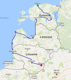 a map showing the location of several different towns in europe and france, with two roads marked