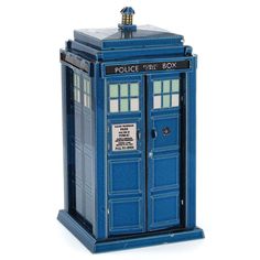 a blue police box is shown against a white background