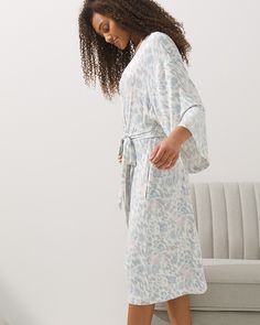 Wrap up your lounging in cool style. our Soma Intimates exclusive Cool Nights® kimono-sleeve robe has a relaxed shape with a tie-belt that's made for comfort and ease. It's designed with our soft Cool Nights® fabric that stays cool to the touch. It's soft, cool and completely comfortable every time you slip it on. Details Cool Nights® fabric is made with lightweight rayon fibers that stay cool to the touch and keep the fabric from sticking to your body. Removable belt. 3/4-length kimono-style sl Relaxed Fit Long Sleeve Kimono For Lounging, Long Sleeve Spring Kimono For Lounging, Long Sleeve Summer Robe For Sleepover, Relaxed Fit Robe With Kimono Sleeves For Loungewear, Summer Tie Waist Sleepwear For Loungewear, Spring Loungewear Robe Relaxed Fit, Long Sleeve Sleepwear With Tie Waist For Lounging, Casual Summer Robe For Lounging, Casual Robe With Relaxed Fit For Loungewear