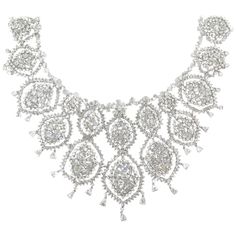 Dazzling and glamorous, this extravagant diamond statement necklace is a real eye catcher! Delicate in design yet dramatic in size, this neck piece showcases 82.01 carats of sparkling diamonds, intricately entwined in 18k white gold. Extravagant Necklace, Lottery Winning, Diamond Statement Necklace, Dramatic Necklace, Fancy Ball, Ball Jewelry, Diamond Heart Pendant Necklace, Pearl And Diamond Necklace, White Gold Necklace