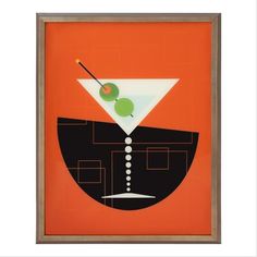 an orange and black painting with a martini on it