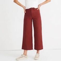 Nwt Madewell Emmett Wide-Leg Crop Pants High Rise Ankle Length Wine Red 23 Burgundy Cotton Wide Leg Pants, Ankle-length Cotton Bottoms For Work, High Waist Burgundy Cotton Pants, Mid-rise Burgundy Pants For Fall, Mid-rise Burgundy Fall Pants, Burgundy Mid-rise Pants For Fall, Burgundy Cotton Pants For Work, Red Mid-rise Work Pants, Burgundy Cotton Bottoms For Fall