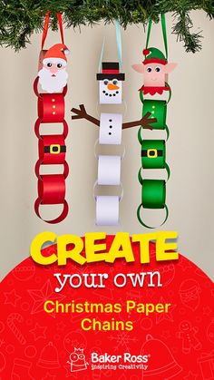 christmas paper chains hanging from a tree with the words create your own on it and santa claus