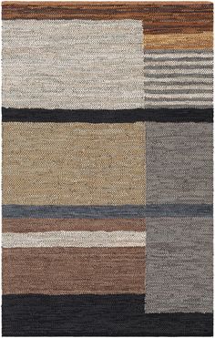 a multicolored area rug with different colors and patterns on the carpet, including stripes