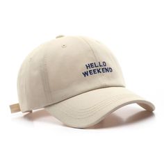 Are you looking for an embroidered cap ?

 Don't wait any longer, the patterned cap you need is on our website!

 Come and find our Hello Weekend cap, an ideal headgear that will sit perfectly on your scalp. An embroidered cap with the most original patterns that will make many people jealous when they see your outfit. This patterned cap will protect you from the sun while keeping your own style. Here is a cap with a trendy pattern ideal for revealing your style to those around you. But also Trendy Beige Baseball Cap With Curved Visor, Beige Baseball Cap With Letter Print, Beige Curved Brim Hat With Letter Print, Beige Baseball Cap With Letter Print And Curved Brim, Cotton Baseball Cap With Letter Embroidery, Cotton Visor Baseball Cap With Letter Embroidery, Beige Letter Print Cap, Beige Cap With Letter Print, Beige Snapback Hat With Letter Print