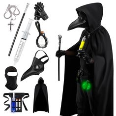 PRICES MAY VARY. 【PACKING CONTENTS】1 * plague doctor mask, 1 * halloween robe, 1 * cloak, 1 * hood, 1 * gloves, 1 * wand, 1 * cross necklace, 1 * magic bottle, 1 * large syringe, 2 * test tubes, 1 * bag , Easy to complete your Halloween costume with lots of dress-up props! 【PRODUCT SIZE】Plague doctor costume is 57 inches long,with an adjustable mask and prop bag to suit different body needs.This is a Halloween gift for yourself and your family,friends,a set that meets your costume needs! 【QUALIT Scary Halloween Mask, Halloween Costumes Adult, Plague Doctor Costume, Plague Doctors, Scary Halloween Masks, Mens Halloween, Plague Doctor Mask, Doctor Costume, Doctor Mask