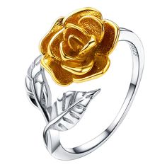 PRICES MAY VARY. 👍 Dainty Silver Ring 👍 : 💯 925 Sterling Silver made aesthetic band ring , lead free, nickel free, hypoallergenic and polished finish comfortable fit. 🌹 Rose Flower Ring ❤️ : a Big Statemeny yellow rose flower on the top of the ring, 3D vivid flower that will never fade, symbolize forever love and beauty. ✅ Adjustable Ring ✅ : ring basic size 7, can be adjusted slightly size range from 5 to 10. Ring band width 3mm, weight: 2.8 Grams. ❤️‍🔥 Stackable Rings for Women Teen Girls Rose Flower Ring, Yellow Rose Flower, Wedding Finger, Open Rings, Red Rose Flower, Flower Leaf, Rose Ring, Wedding Band Sets, Cute Rings