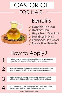 EAT THIS IF YOU HAVE HAIR LOSS by Susan Hill | This newsletter was created with Smore, an online tool for creating beautiful newsletters for educators, businesses and more Benefits Of Castor Oil, Healthy Natural Hair Growth, Castor Oil For Hair, Oil For Hair, Homemade Hair Products