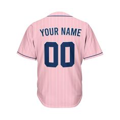 Custom Sublimation Pink Pinstripe Baseball Jersey Names and numbers are sublimated. No Minimum Order Free Shipping It will take 1-3 weeks to ship out If you would like to change the jersey's design, please contact us via the contact page or live chat. Features Made of Mesh Fabric: The jersey is 100% polyester mesh fabric. It is breathable and quickly dry. Sublimation Tracking Twill: All letters and numbers of the jersey are sublimated. Compared with traditional printed jerseys, it is durable and good-looking. For Daily Wear and Sports: The jersey weighs around 0.55 lb - 0.77 lb. You can wear it for daily, parties or sports. Authentic game-day accents and details Shorter, slimmer cut for an on-court look Size Chart Size Length Chest S 26.4'' 36.2'' M 27.2'' 39.4'' L 28'' 42.5'' XL 28.7'' 45 Varsity Jersey With Three Stripes For Sports Season, Three Stripes Jersey With Baseball Collar For Sports, Sports Jersey With Three Stripes And Baseball Collar, Sporty Baseball Jersey With Sublimation Print, Pink Baseball Jersey For Sports Events With Team Spirit, Three Stripes Baseball Jersey For Sports Season, Pink College Jersey With Team Spirit Style, Team Spirit Jersey Tops With Three Stripes, Varsity Jersey With Sublimation Print For Sports Events