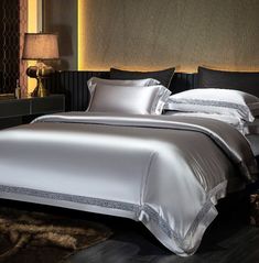 Annabelle Silver Grey Lace Luxury Duvet Cover Set (1000 TC) Luxury Duvet Cover, Egyptian Cotton Duvet Cover, Bedroom Ambiance, Relaxing Sleep, Queen Size Duvet Covers, Egyptian Cotton Bedding, King Size Duvet Covers, Luxury Duvet Covers, King Size Duvet