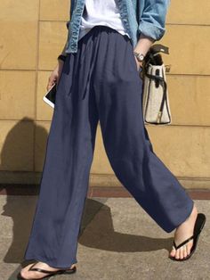 SkuCY-!124231Material>80%Cotton StyleLoose , Plus Size , Wide Leg , High Waisted FeaturePockets , Drawstring , Solid Color OccasionCasual , Simple , Leisure Fashion SeasonsSpring , Summer TypePants , Trousers ColorBLACK,COFFEE,NAVY BLUE,LIGHT BROWNSizeS,M,L,XL,2XL,3XL,4XL,5XL Please consult the size chart we provide for this item's measurements to help you decide which size to buy.Please note: There may be 1-3cm differ due to manual measurement.CMINCHWaistHipsLengthS66109102.5M70114104L74119105.5XL781241072XL82129108.53XL861341104XL90139111.55XL94144113 Navy Trousers Outfit, Celana Fashion, Cotton Pants Women, Navy Trousers, Casual Slacks, Elegant Pant, Solid Color Pants, Loose Trousers, Linen Style