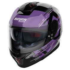 the helmet is purple and black