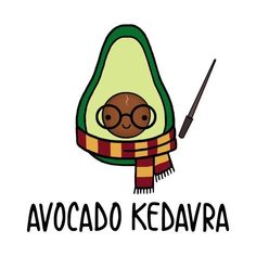 an avocado with glasses and a scarf around it's neck that says avocado kedavra